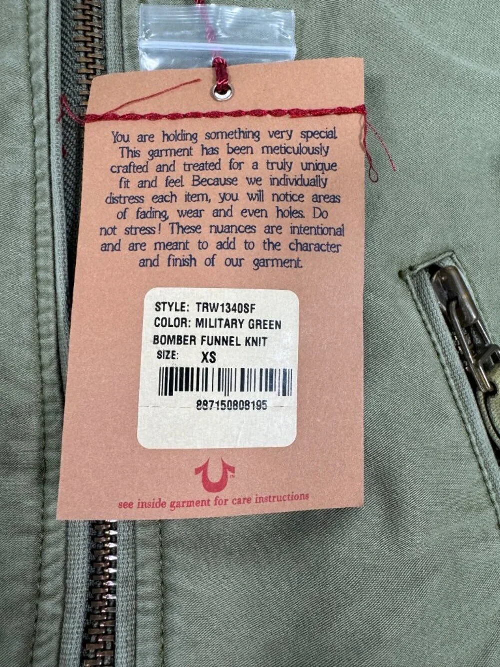 True Religion Military Green Bomber Funnel Knit Jacket Womens XS Stylish Casual - Picture 4 of 16